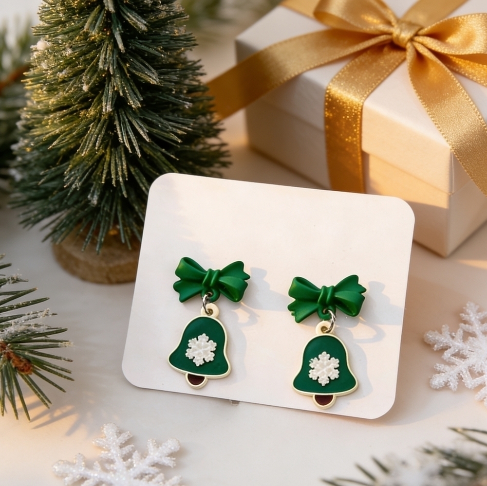 Festive Christmas Holiday Joy Bell Drop Earrings